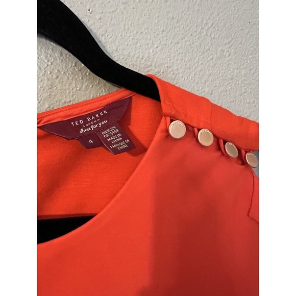 Ted Baker Dress 4 Stretch Red Orange Career Church 10 Large $295 - Picture 7 of 12